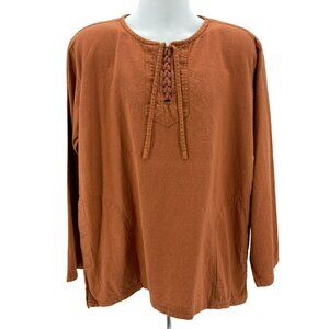 Alexander Del Rossa Long Sleeve Burnt Orange Crisscross Tie Shirt Mens Large